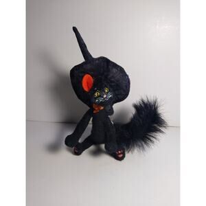 Annalee Black Cat In Decorated Witch Hat Halloween Figurine 5in Fabric Vintage